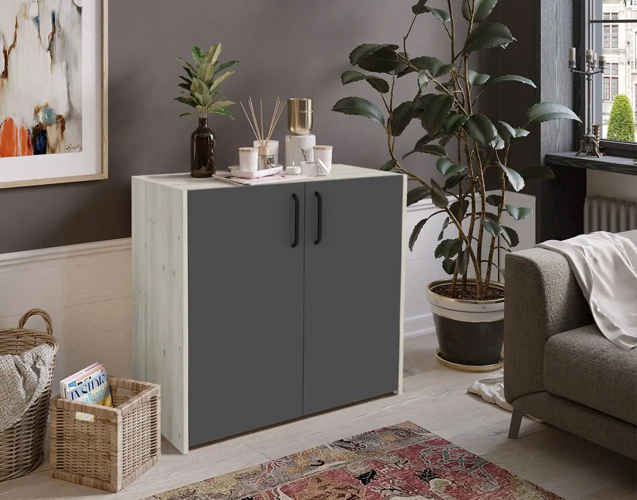 Tumba Haaus Malmo 2D 81x42 cm (Anthracite/White Oak)