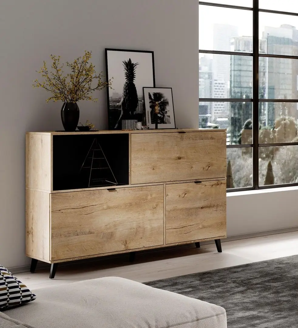 Тумба Halmar Nest KM-1 (Lefkas Oak/Black) - 2