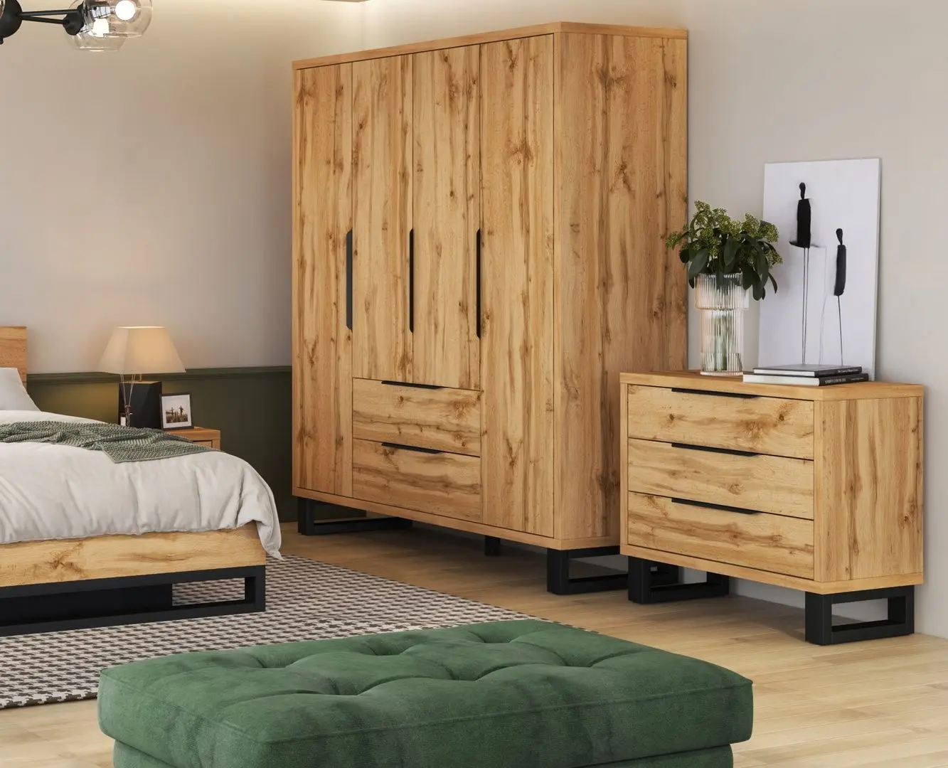 Comoda Helvetia Halle S 3SZ 99 cm (Wotan Oak/Black)