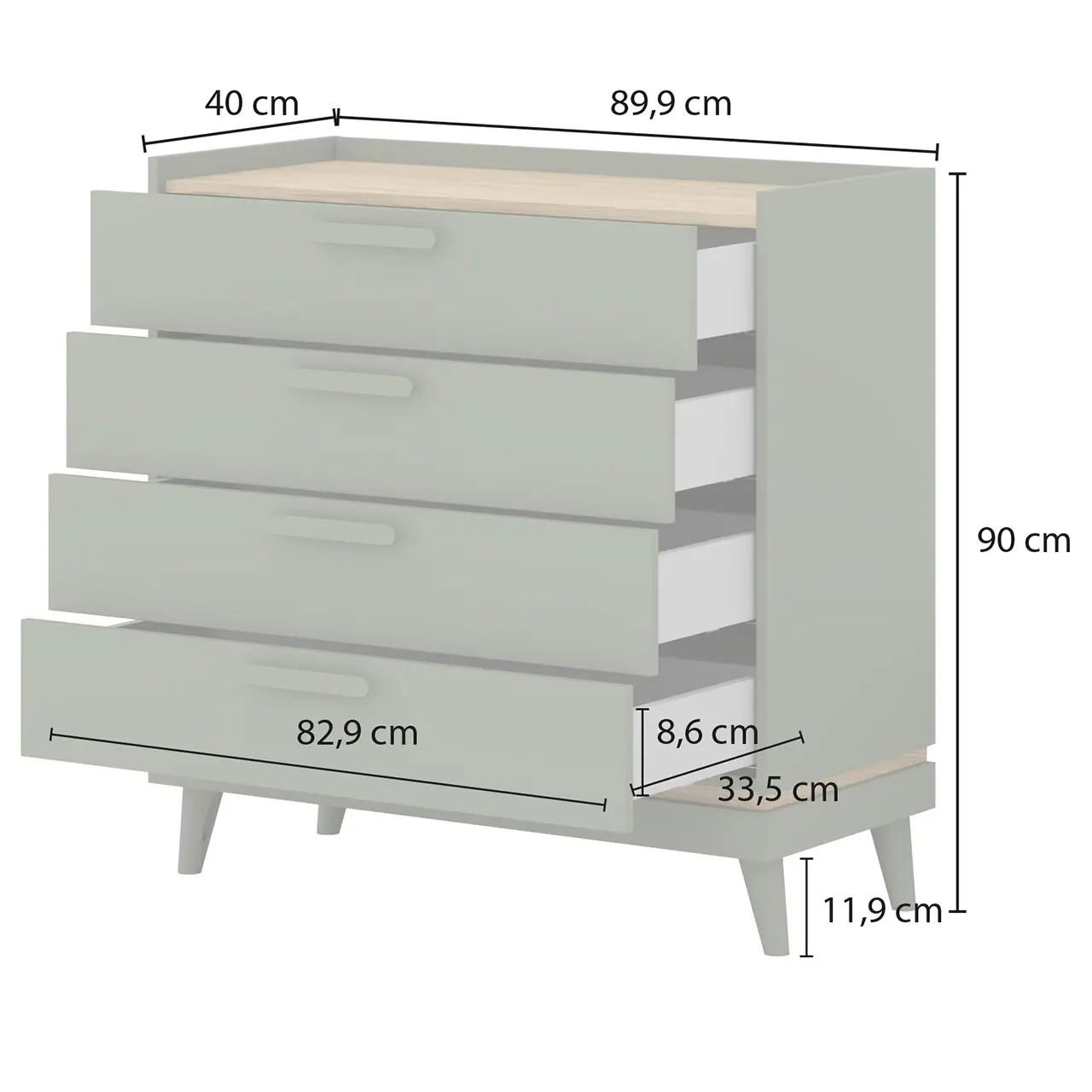 Комод Helvetia Scandi 24GDOH27 (Oiled Oak/Faded Green) - 6