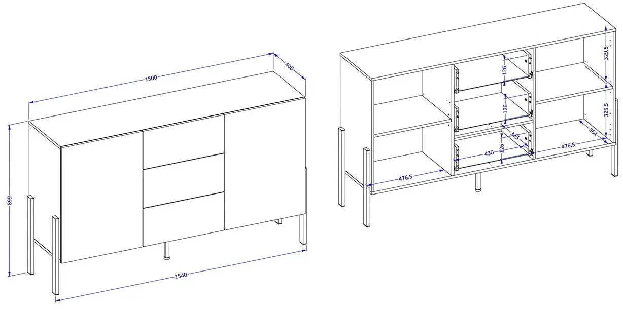 Тумба Helvetia Jukon 2D3SZ 154 cm (Cashmere/Black)