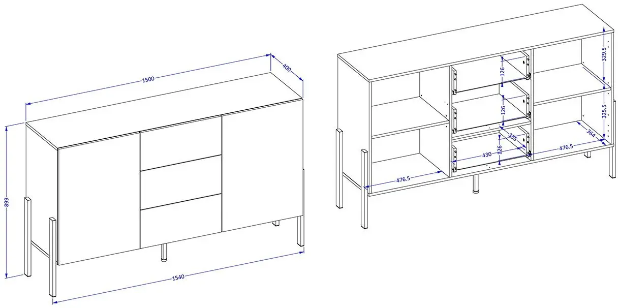 Тумба Helvetia Jukon 2D3SZ 154 cm (White Matt/Black)