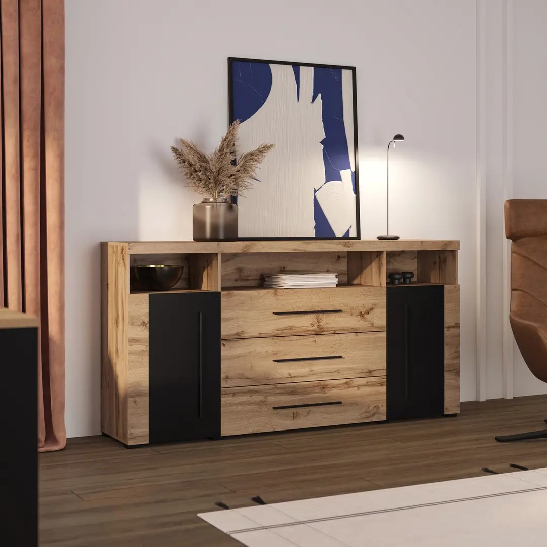 Тумба Helvetia Roger 22N2ZH25 (Wotan Oak/Black Matte)