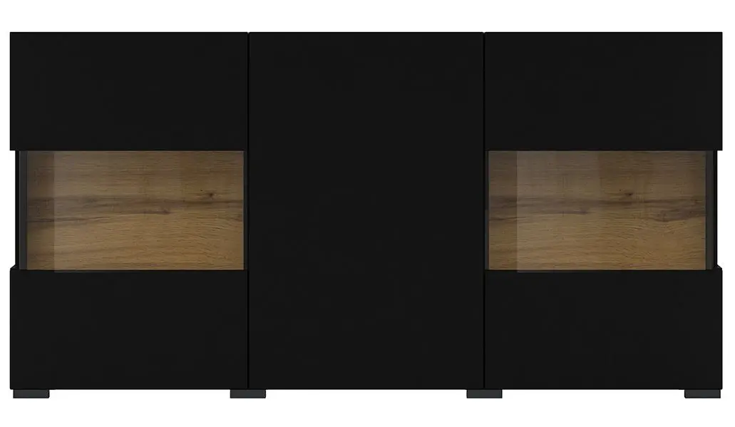 Тумба-витрина Helvetia Ava №25 3D (Black/Wotan Oak)