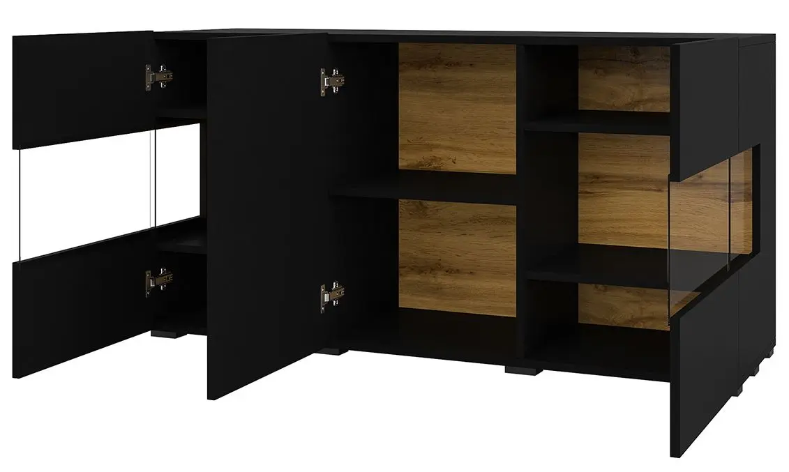 Тумба-витрина Helvetia Ava №25 3D (Black/Wotan Oak)