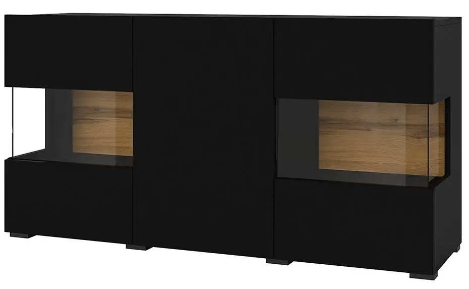 Тумба-витрина Helvetia Ava №25 3D (Black/Wotan Oak)