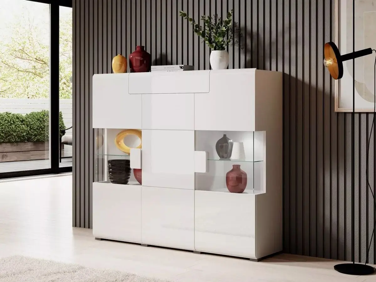 Тумба-витрина Helvetia Toledo №46 3D1S (White/White Gloss)