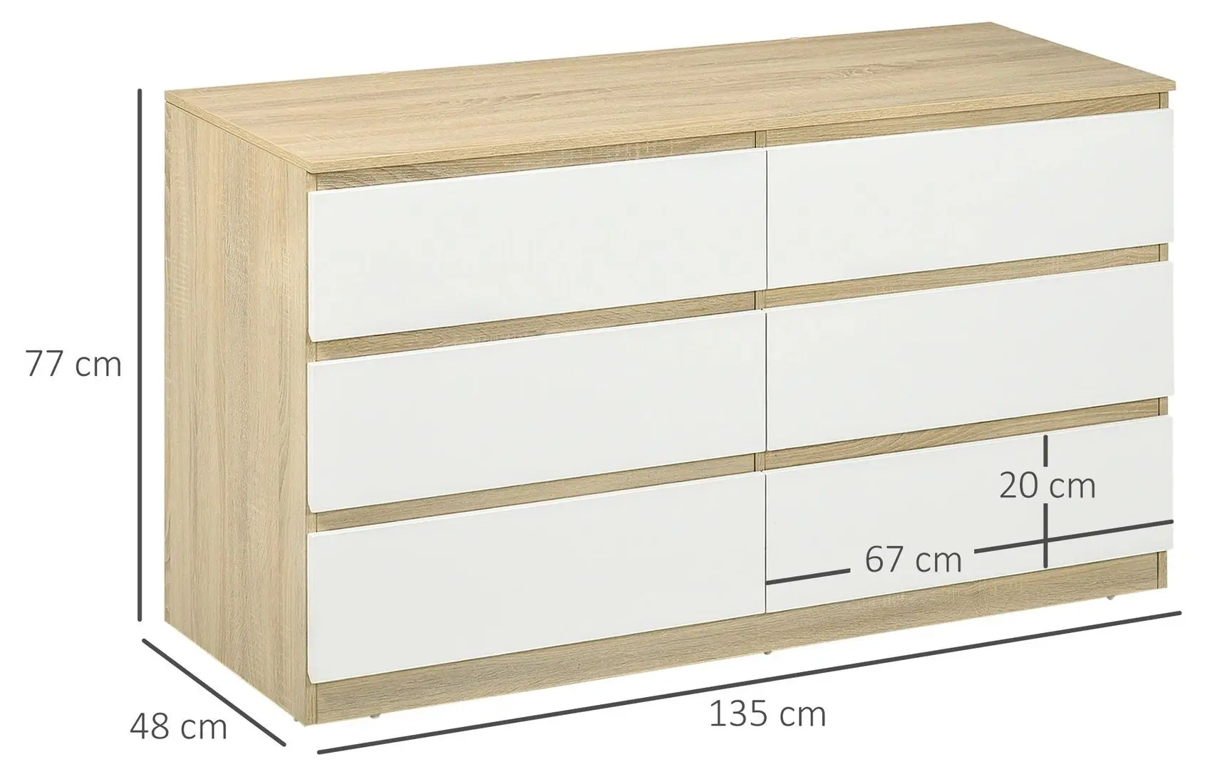 Комод Homcom 831-636V00WT 135x48x77 cm (Natural Oak/White)