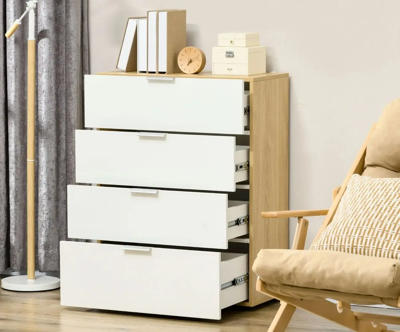 Комод Homcom 831-648V00WT 70x92x35 cm (Natural Oak/White Gloss)