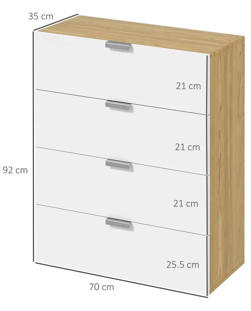 Комод Homcom 831-648V00WT 70x92x35 cm (Natural Oak/White Gloss)