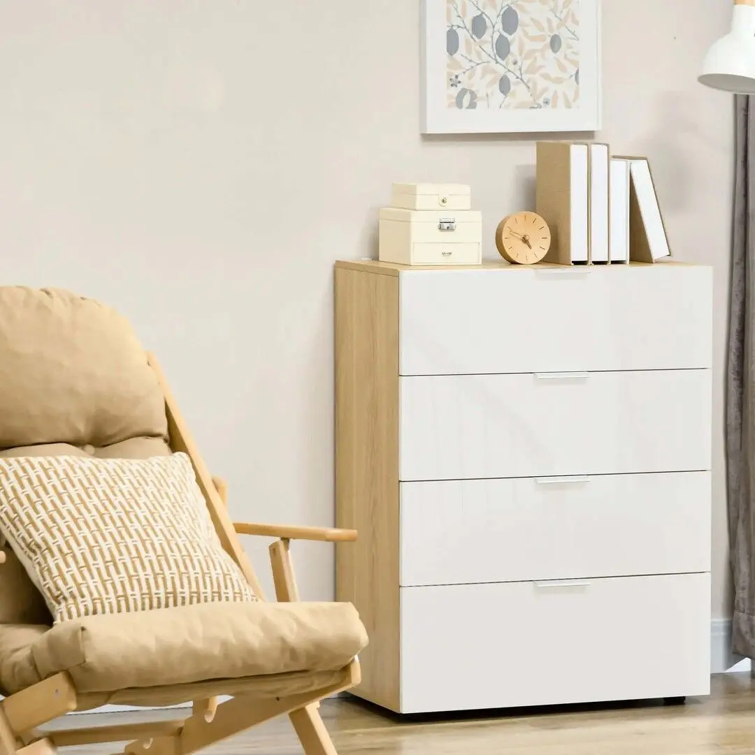 Комод Homcom 831-648V00WT 70x92x35 cm (Natural Oak/White Gloss)