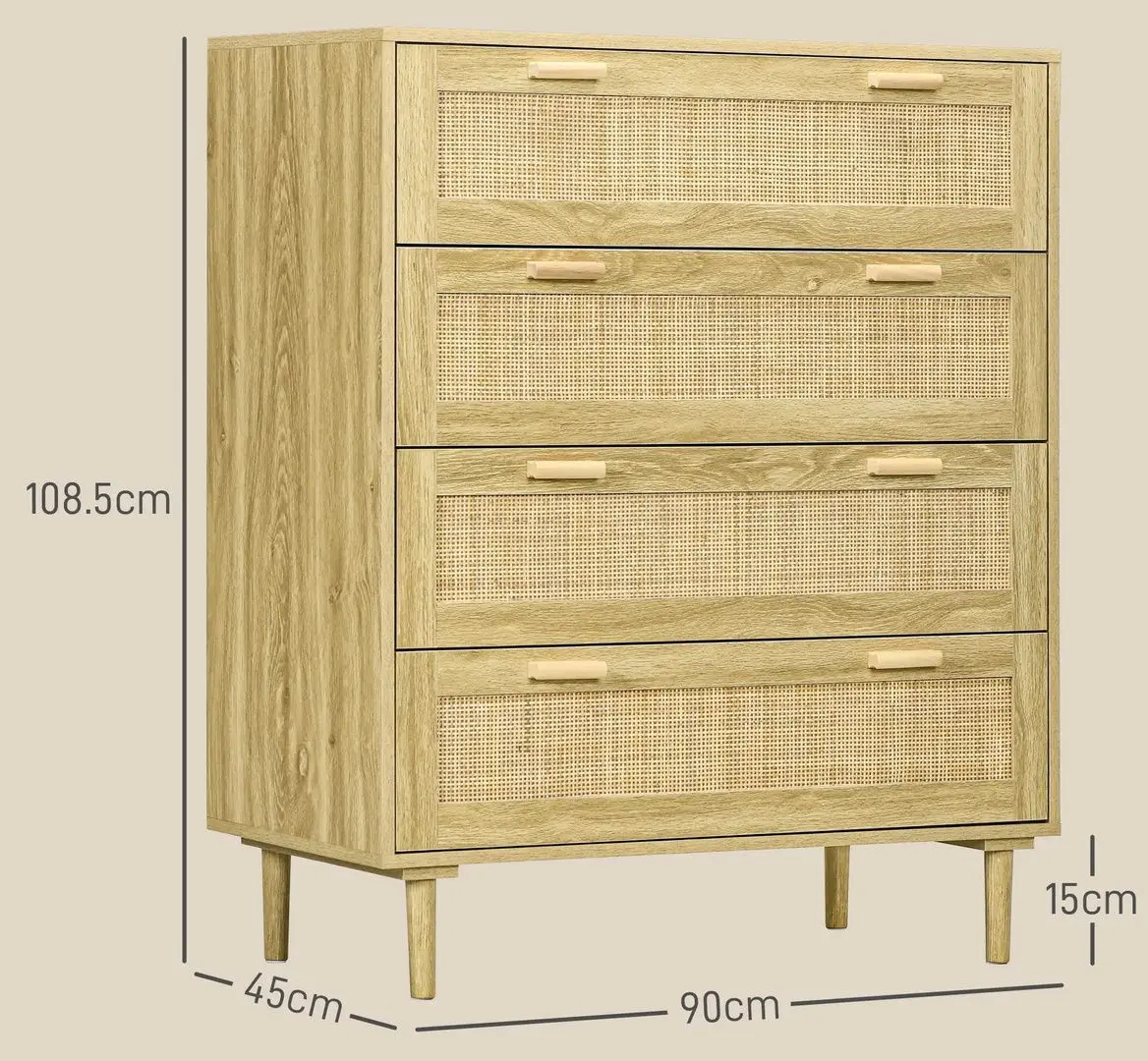 Comoda Homcom 831-751V00AK 90x45x108 cm (Oak)