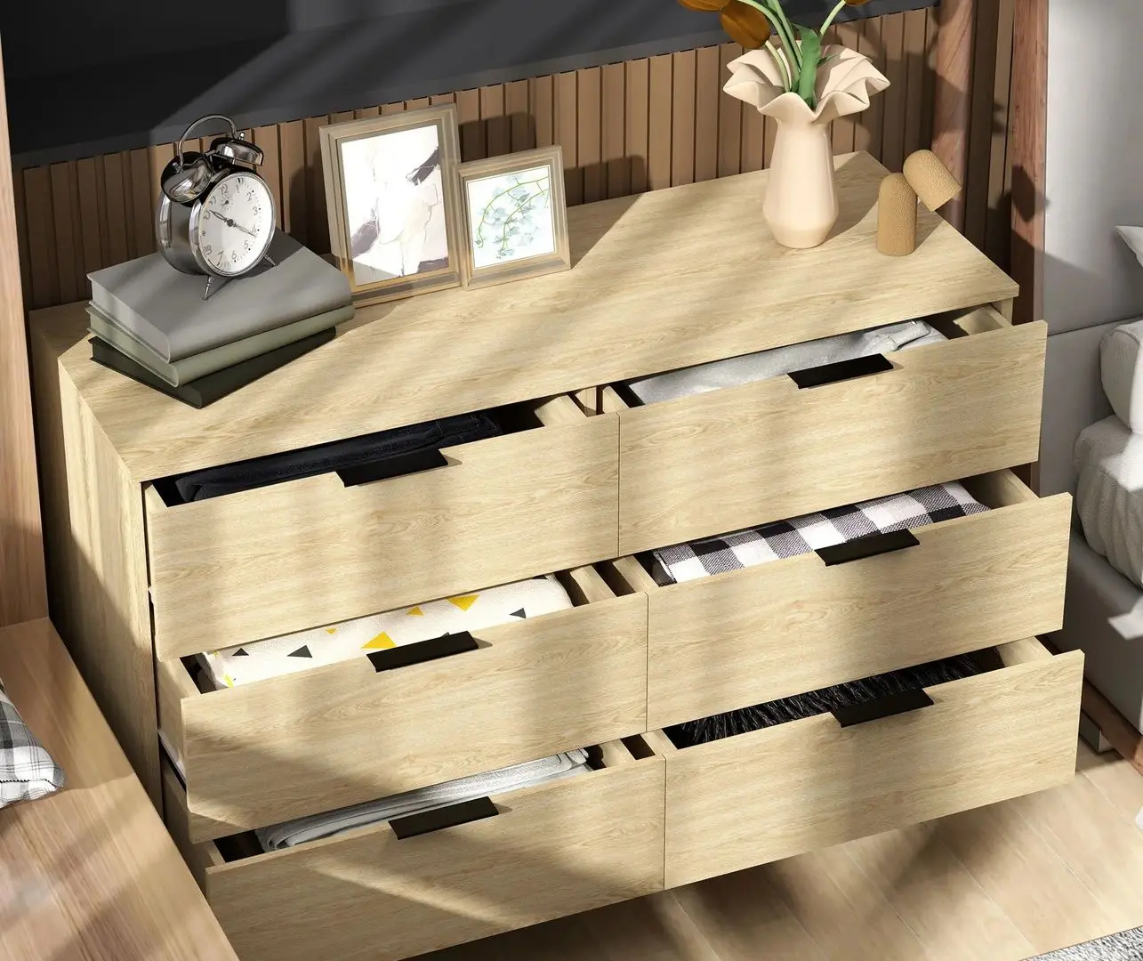 Comoda Homcom 831-785V00AK 110x40x75 cm (Natural Oak/Black) - 3