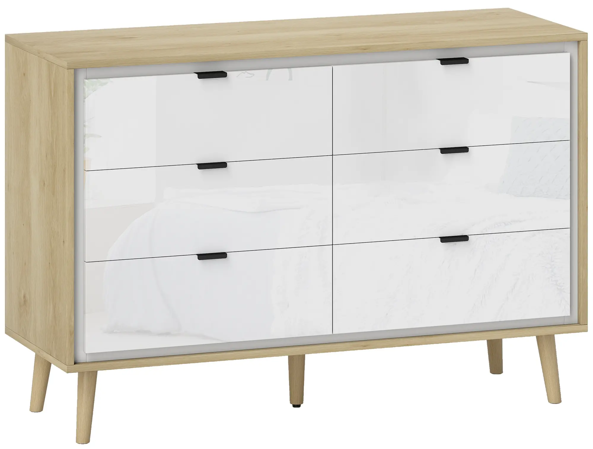 Комод Homcom 83D-081V00WT (White Gloss/Oak) - 2