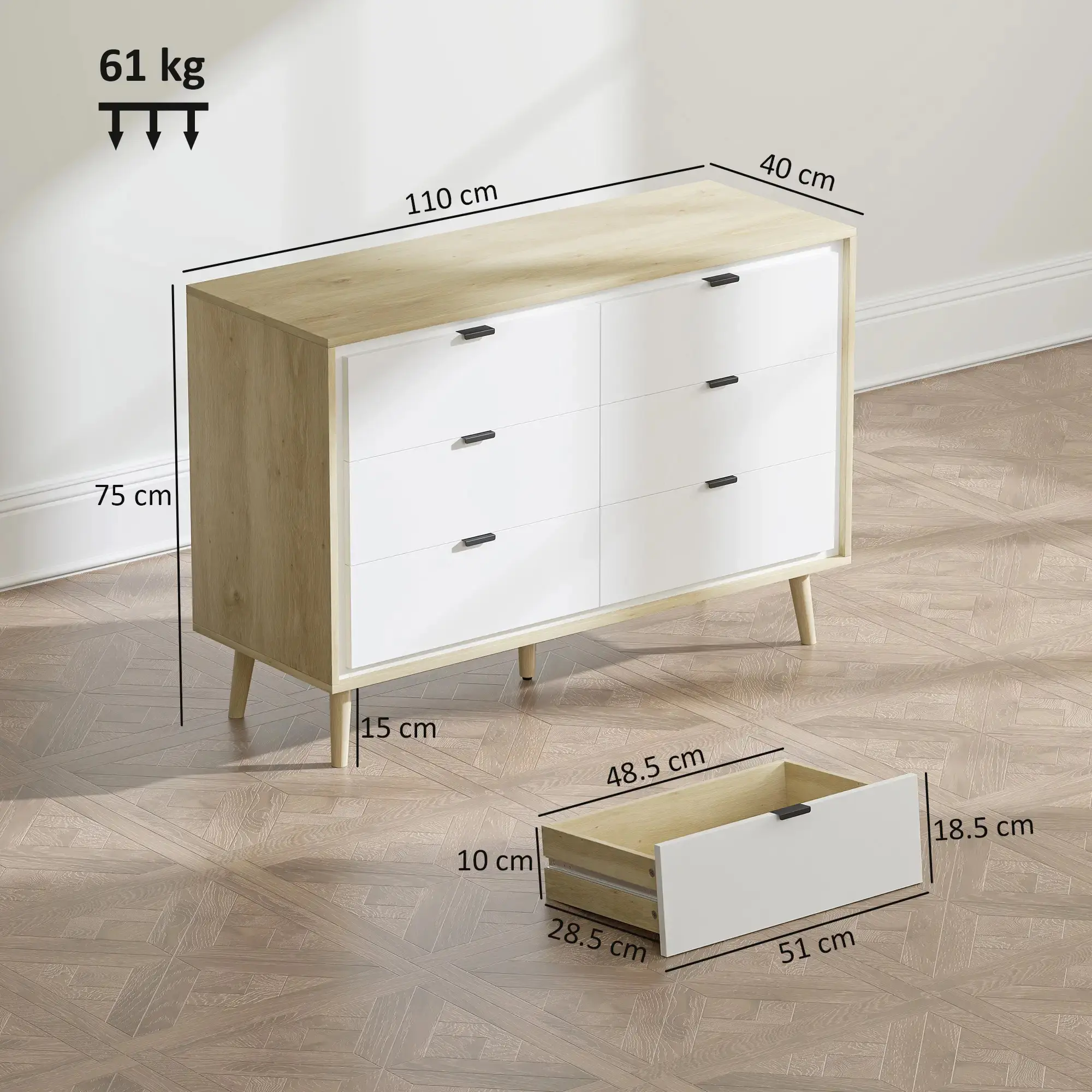 Комод Homcom 83D-081V00WT (White Gloss/Oak) - 4