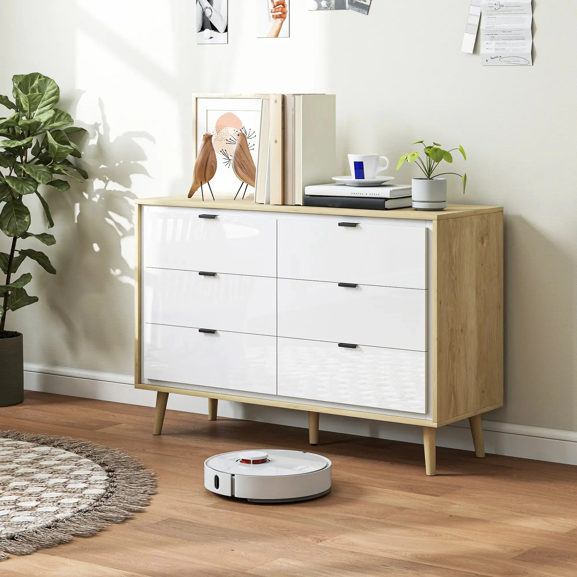 Комод Homcom 83D-081V00WT (White Gloss/Oak) - 6