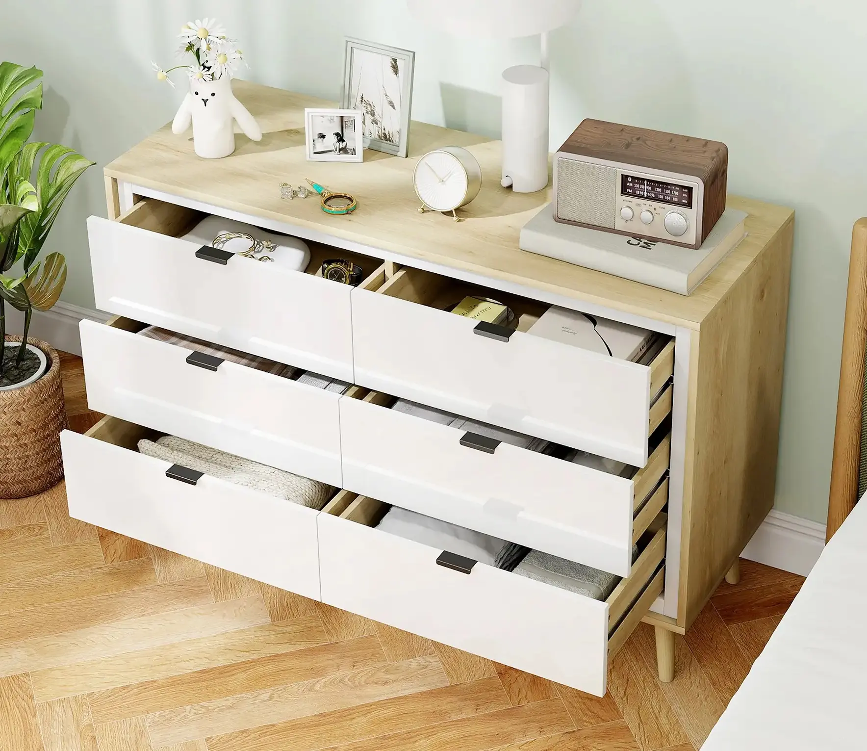 Комод Homcom 83D-081V00WT (White Gloss/Oak) - 7