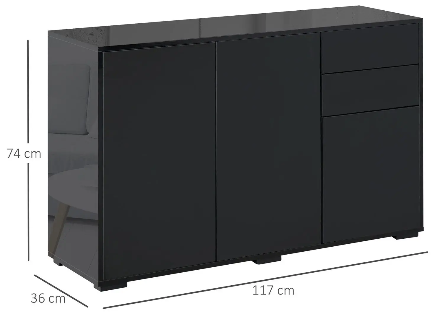 Tumba Homcom 838-077BK 117x36x74 cm (Black/Black Gloss) - 2