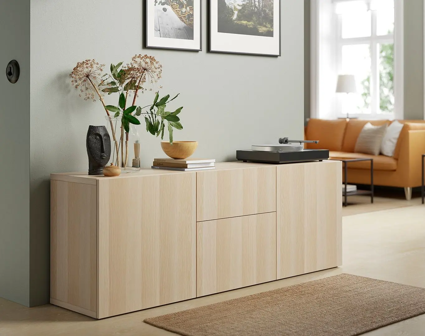 Tumba Ikea Besta/Lappviken glisiera sertar cu sistem apasare 180x42x65 (Aspect Stejar Antichizat)