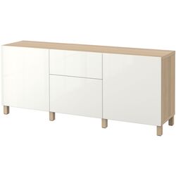 Tumba Ikea Besta/Selsviken/Stubbarp glisiera sertar cu sistem apasare 180x42x74 (Aspect Stejar Antichizat/Alb Lucios) Thumb