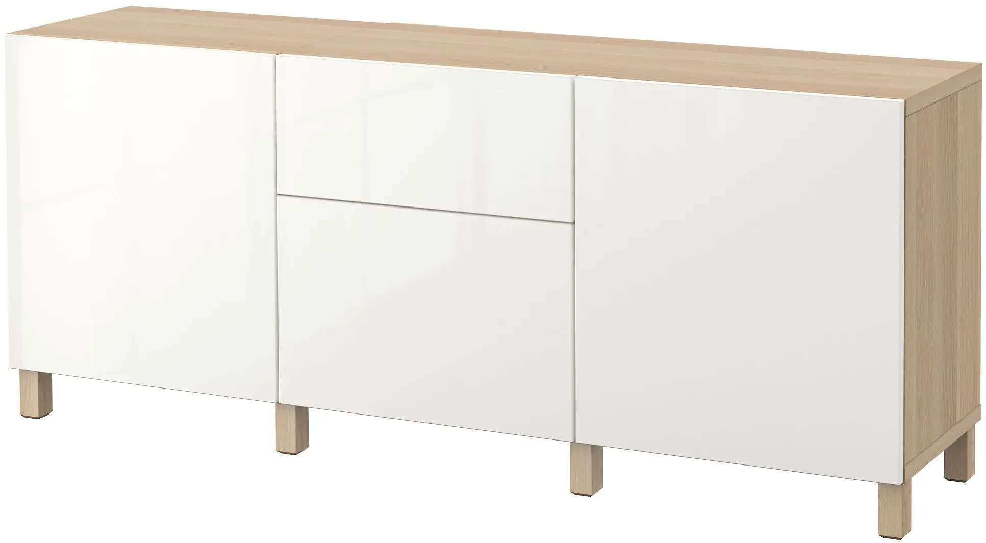 Tumba Ikea Besta/Selsviken/Stubbarp glisiera sertar cu sistem apasare 180x42x74 (Aspect Stejar Antichizat/Alb Lucios)