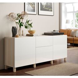 Tumba Ikea Besta/Selsviken/Stubbarp glisiera sertar cu sistem apasare 180x42x74 (Aspect Stejar Antichizat/Alb Lucios)