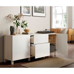 Tumba Ikea Besta/Selsviken/Stubbarp glisiera sertar cu sistem apasare 180x42x74 (Aspect Stejar Antichizat/Alb Lucios) Thumb