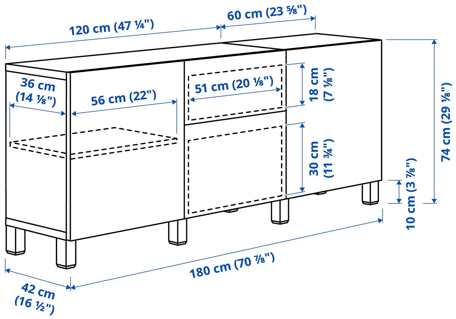 Tumba Ikea Besta/Selsviken/Stubbarp glisiera sertar cu sistem apasare 180x42x74 (Aspect Stejar Antichizat/Alb Lucios)