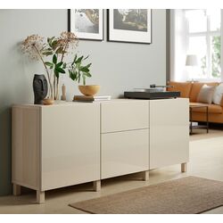 Tumba Ikea Besta/Selsviken/Stubbarp glisiera sertar cu sistem apasare 180x42x74 (Aspect stejar antichizat/Bej lucios)
