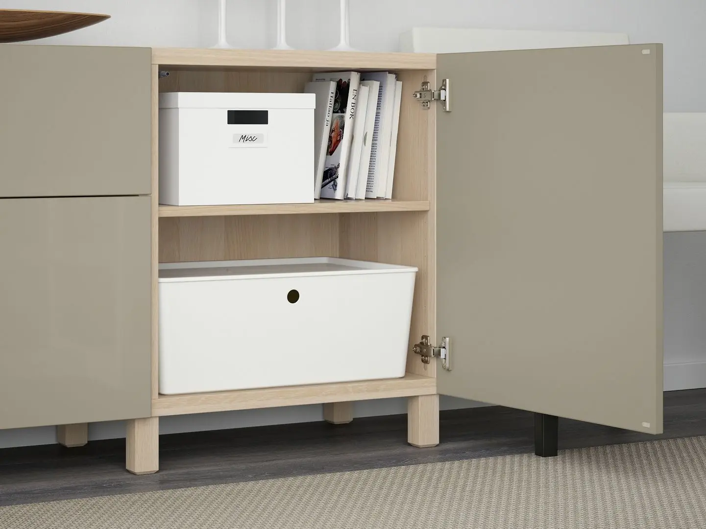 Tumba Ikea Besta/Selsviken/Stubbarp glisiera sertar cu sistem apasare 180x42x74 (Aspect stejar antichizat/Bej lucios) - 5