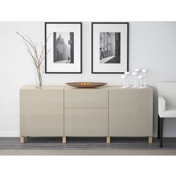 Tumba Ikea Besta/Selsviken/Stubbarp glisiera sertar cu sistem apasare 180x42x74 (Aspect stejar antichizat/Bej lucios) Thumb