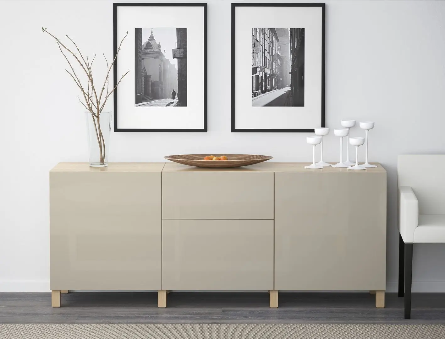 Tumba Ikea Besta/Selsviken/Stubbarp glisiera sertar cu sistem apasare 180x42x74 (Aspect stejar antichizat/Bej lucios) - 6