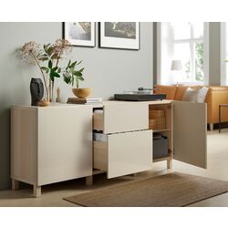 Tumba Ikea Besta/Selsviken/Stubbarp glisiera sertar cu sistem apasare 180x42x74 (Aspect stejar antichizat/Bej lucios) Thumb