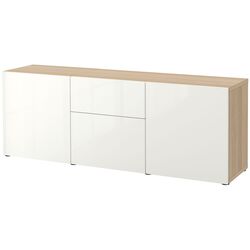 Tumba Ikea Besta/Selsviken sina sertar cu inchidere lina 180x42x65 (Aspect stejar antichizat/Alb lucios) Thumb