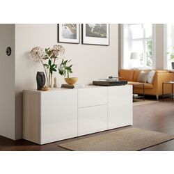 Tumba Ikea Besta/Selsviken sina sertar cu inchidere lina 180x42x65 (Aspect stejar antichizat/Alb lucios)