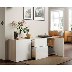 Tumba Ikea Besta/Selsviken sina sertar cu inchidere lina 180x42x65 (Aspect stejar antichizat/Alb lucios) Thumb