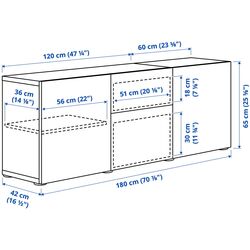 Tumba Ikea Besta/Selsviken sina sertar cu inchidere lina 180x42x65 (Aspect stejar antichizat/Alb lucios) Thumb