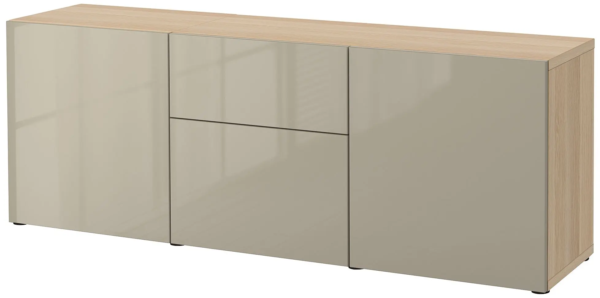 Tumba Ikea Besta/Selsviken sina sertar cu inchidere lina 180x42x65 (Aspect Stejar Antichizat/Bej lucios)