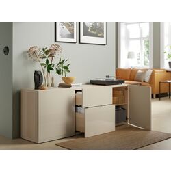 Tumba Ikea Besta/Selsviken sina sertar cu inchidere lina 180x42x65 (Aspect Stejar Antichizat/Bej lucios) Thumb