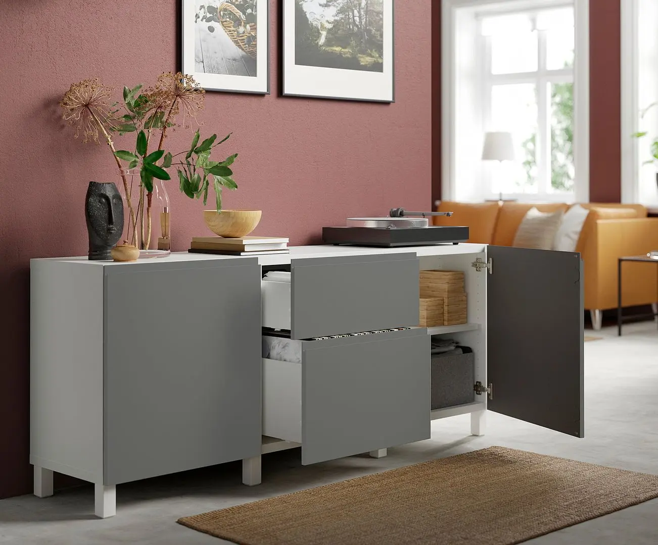 Тумба Ikea Besta/Vasterviken/Stubbarp ящик c нажимными направляющими 180x42x74 (Белый/Темно-серый)