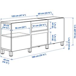 Тумба Ikea Besta/Vasterviken/Stubbarp ящик c нажимными направляющими 180x42x74 (Белый/Темно-серый) Thumb