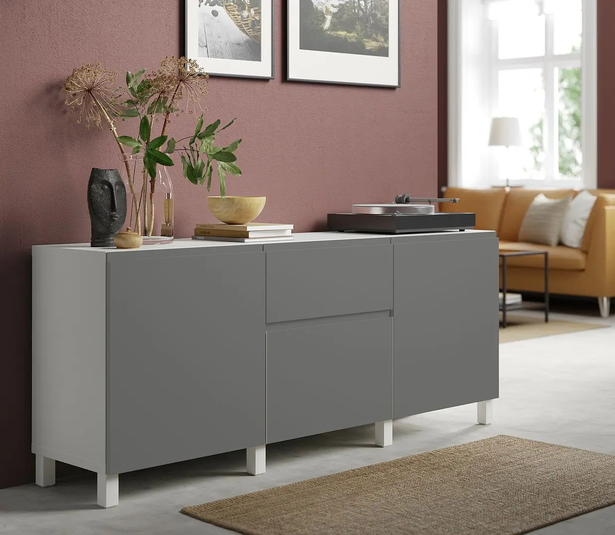 Тумба Ikea Besta/Vasterviken/Stubbarp ящик c нажимными направляющими 180x42x74 (Белый/Темно-серый)