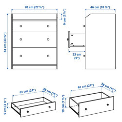 Комод Ikea Hauga 3 ящика 70x46x84 (Белый) Thumb
