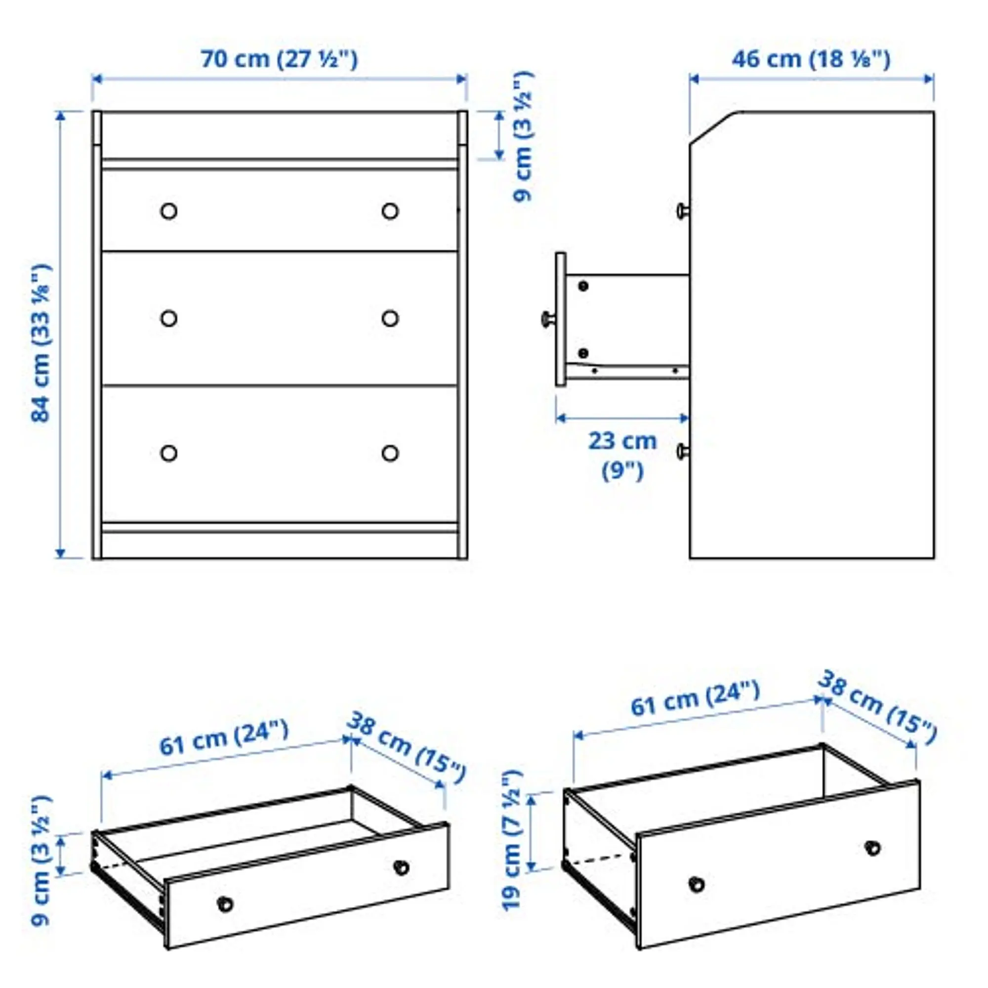 Comoda Ikea Hauga 3 sertare 70x46x84 (Gri)