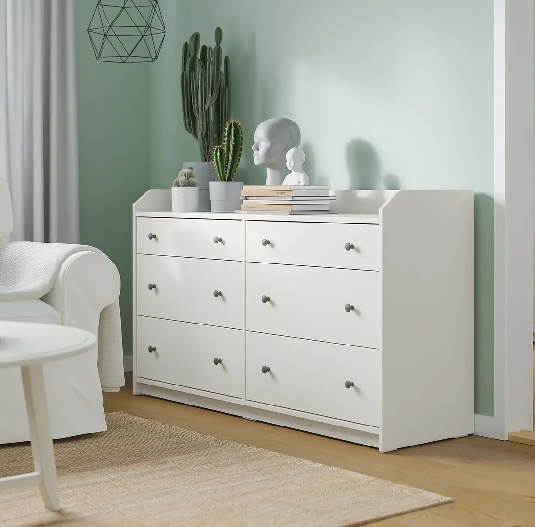 Comoda Ikea Hauga 6 sertare 138x46x84 (Alb)