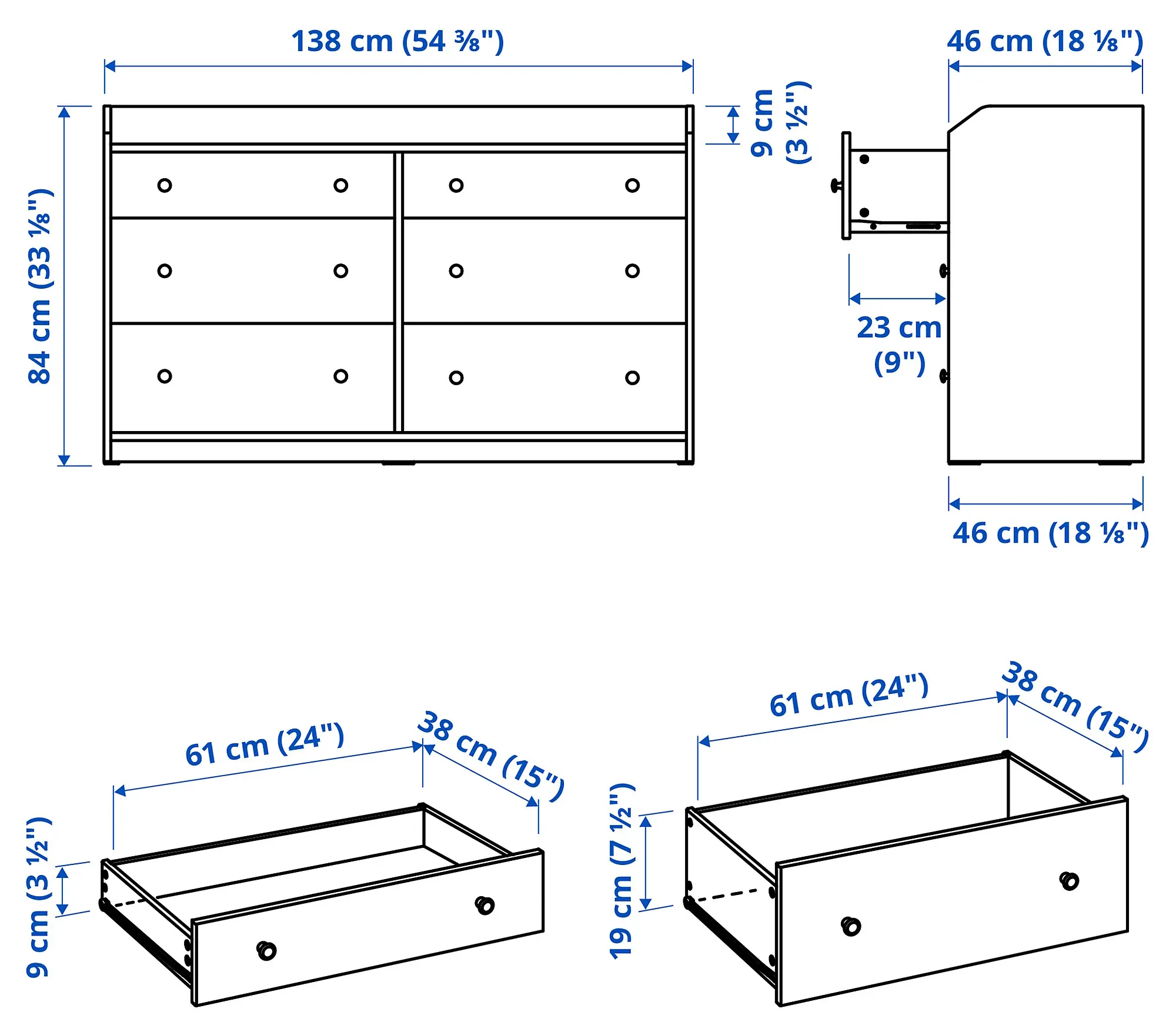 Comoda Ikea Hauga 6 sertare 138x46x84 (Gri)