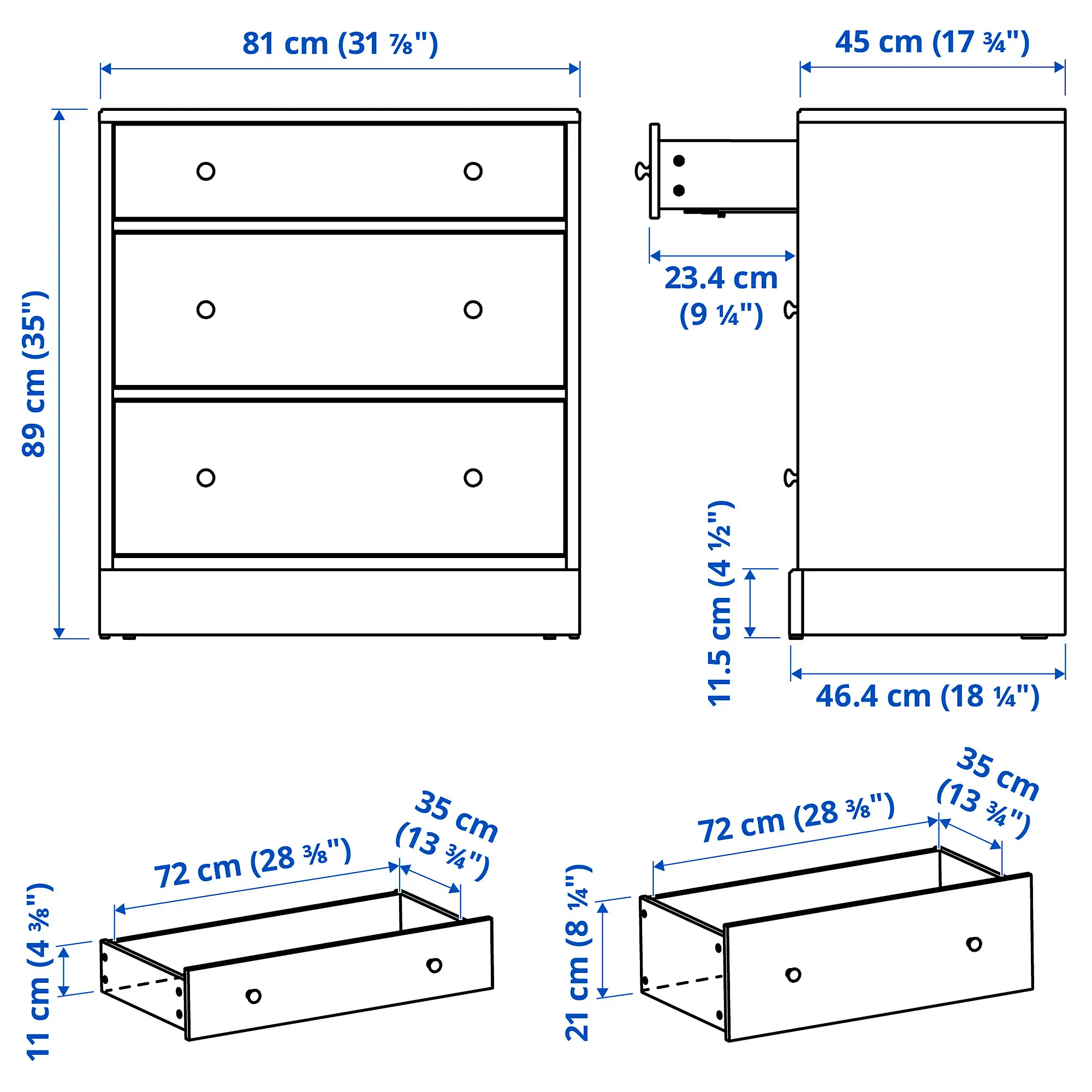 Comoda Ikea Havsta 3 sertare 81x47x89 (Alb)