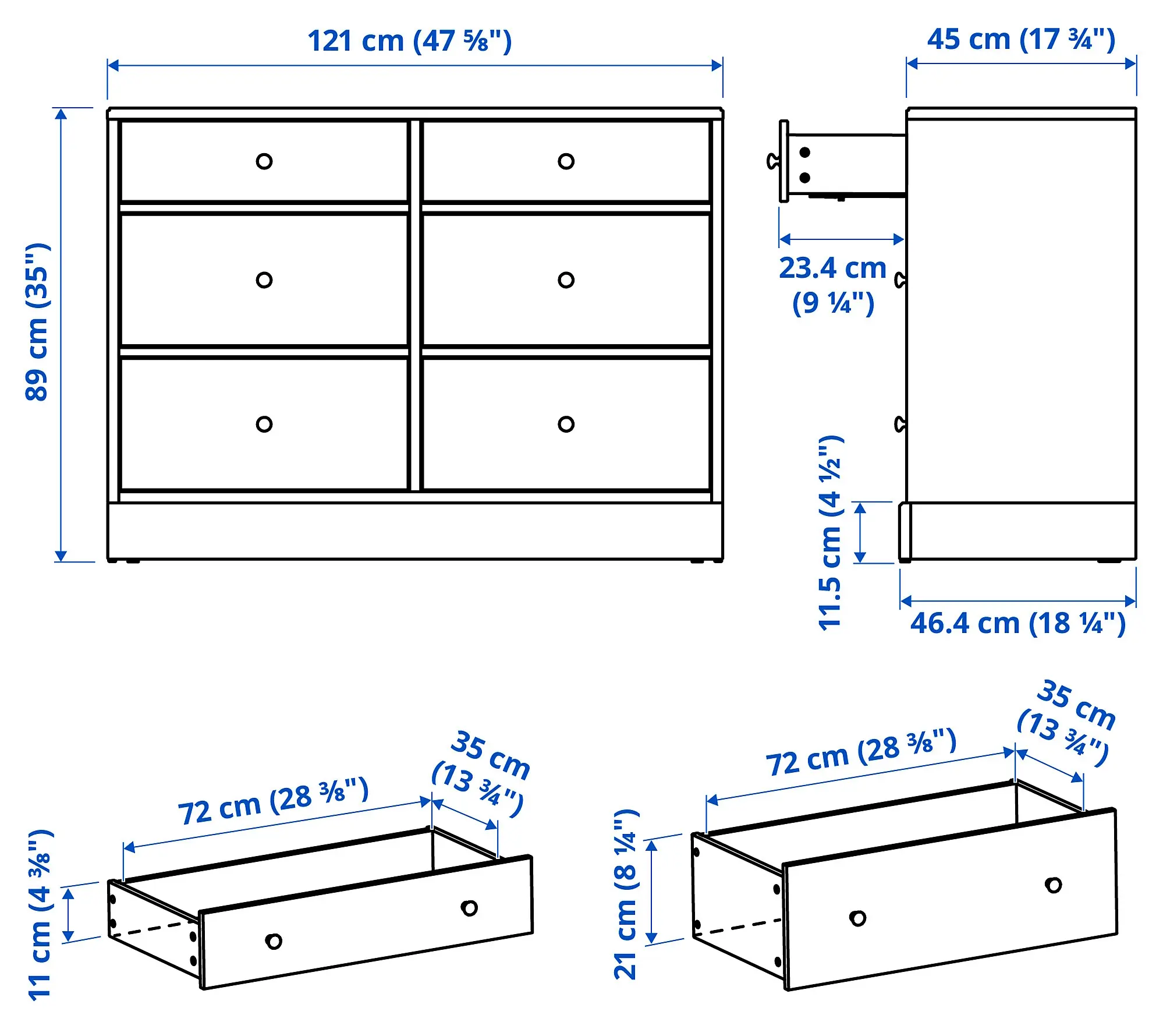 Comoda Ikea Havsta 6 sertare 121x47x89 (Alb)