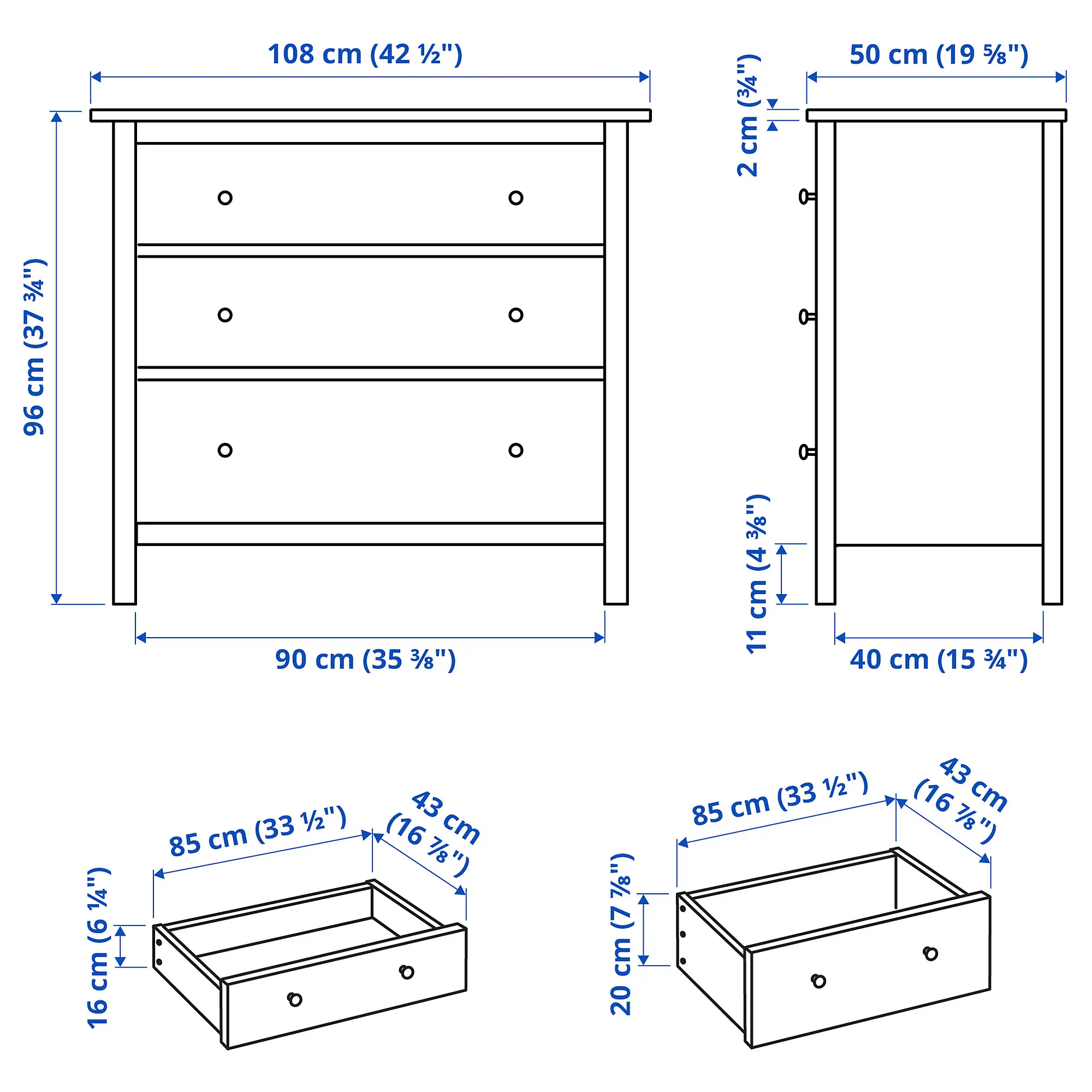 Comoda Ikea Hemnes 3 sertare 108x96 (Gri-verde/Maro deschis)