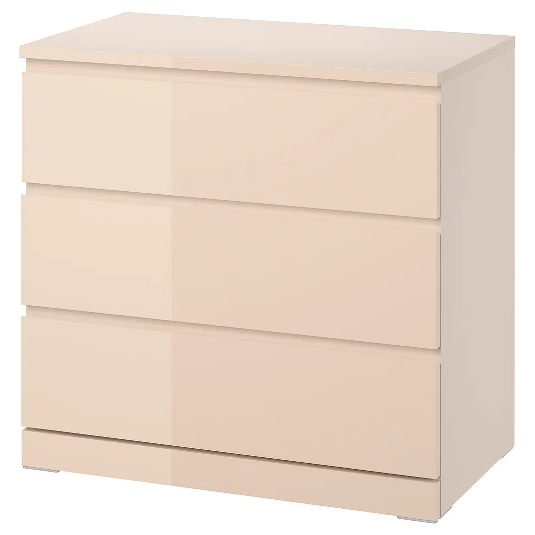 Comoda Ikea Malm 3 sertare 80x78 (Portocaliu deschis/Lucios)
